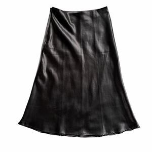 SheIn Skirt Womens L Black Satin Midi A Line Slip Pull On Casual Party